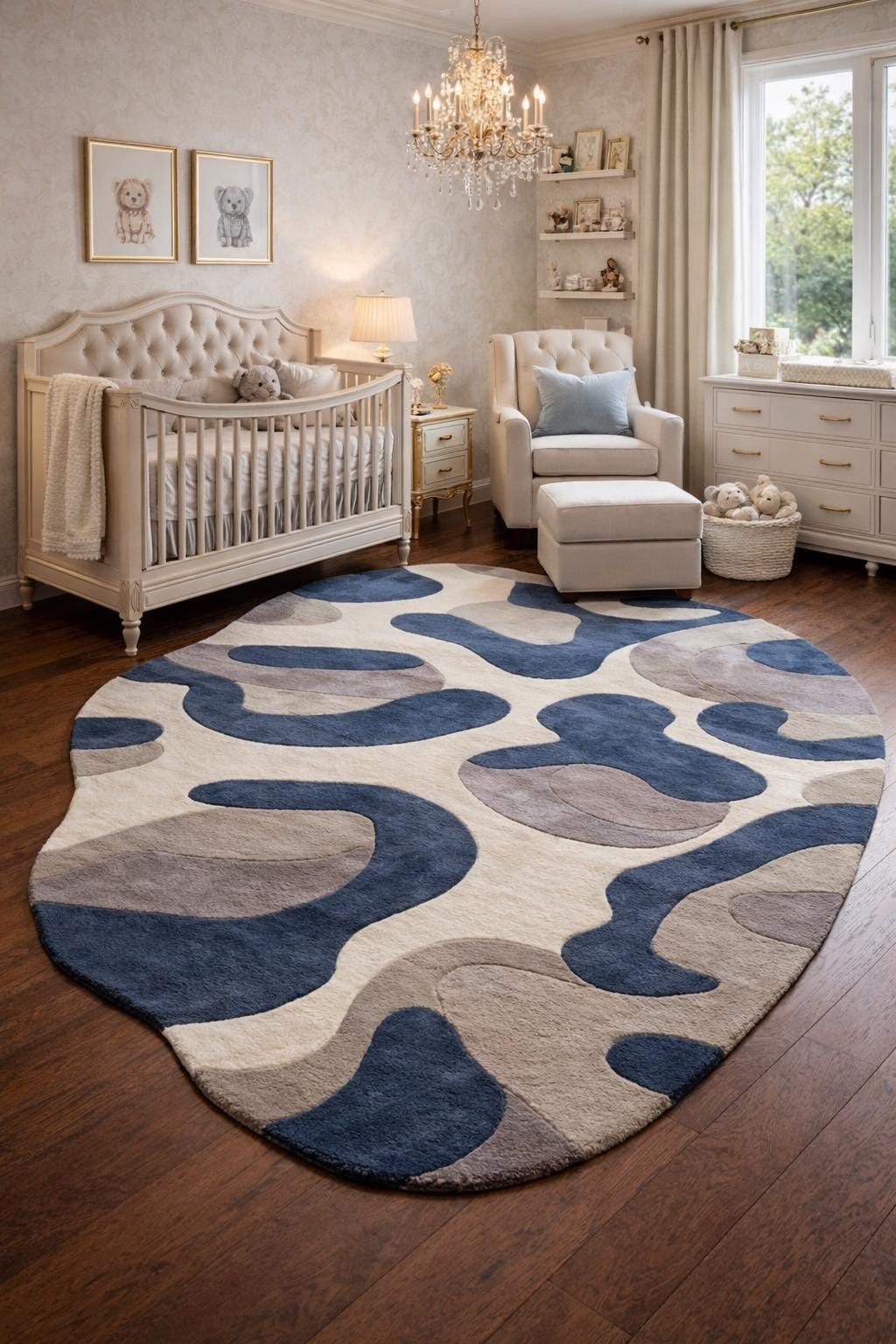 Abstract Red Cream Grey Freeform Tufted Rug