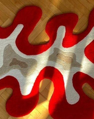 Abstract Cream Brown Freeform Tufted Rug